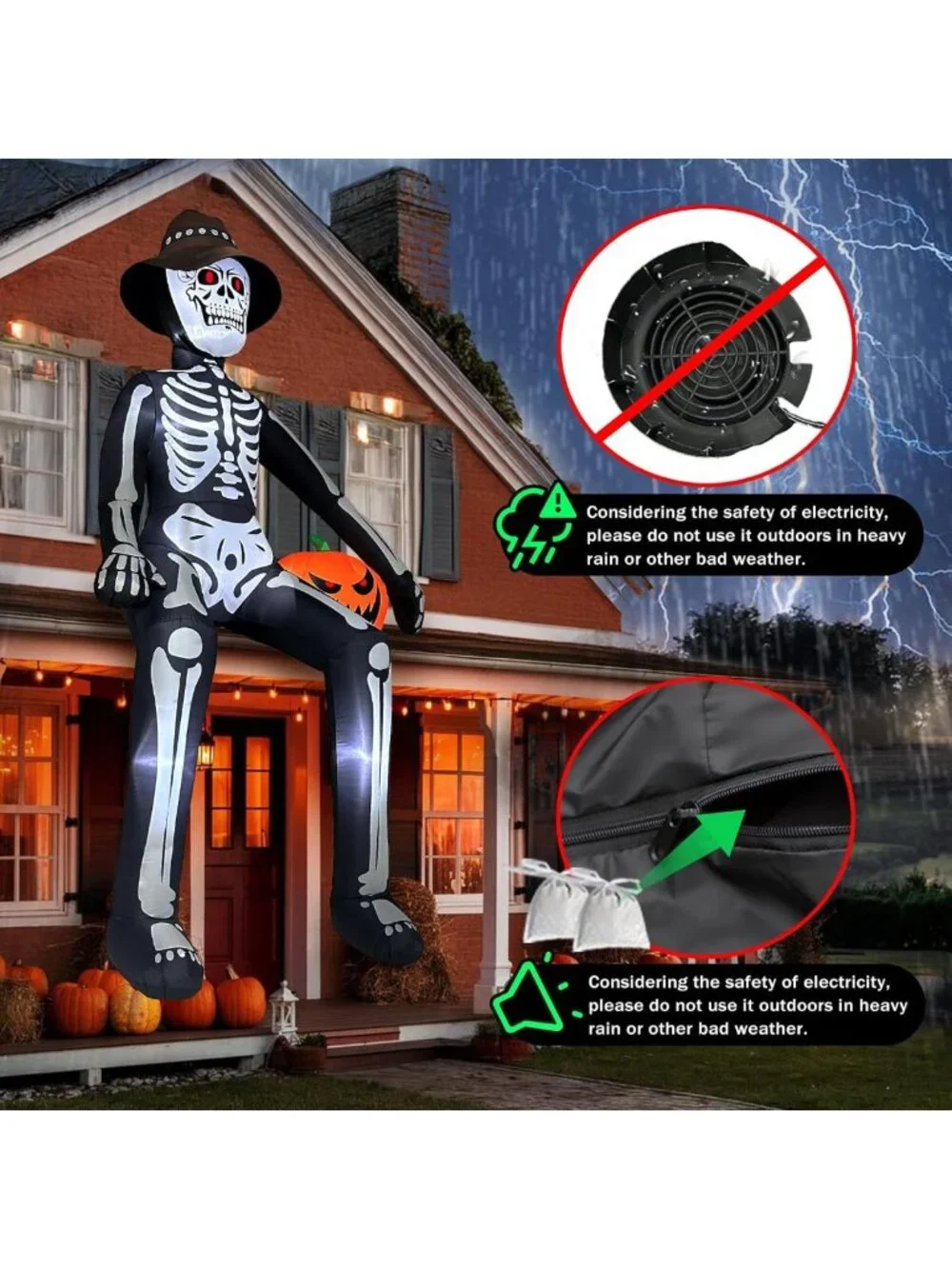 Giant 10 FT Halloween Skeleton Inflatable Decor with Pumpkin & LED Lights for